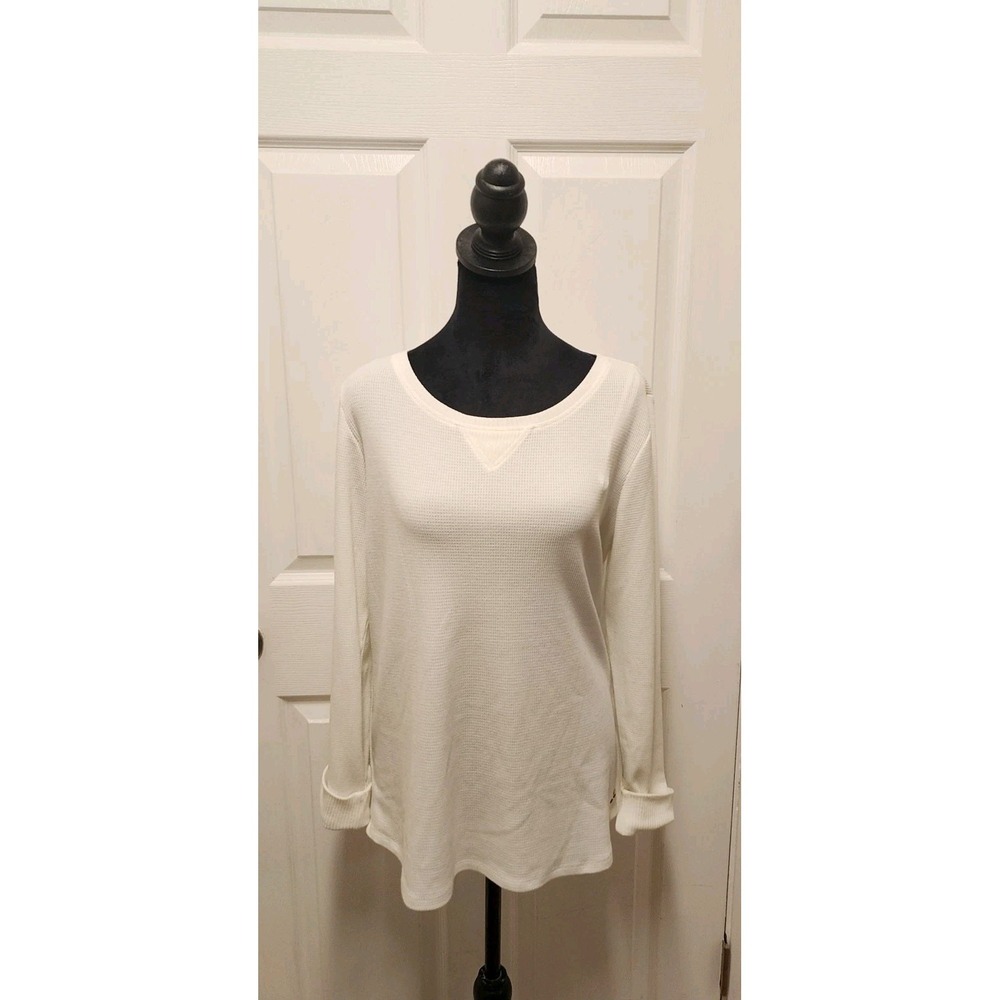 Women' s Pique T Shirt by Calvin Klein Long Sleeve Ivory Size MD